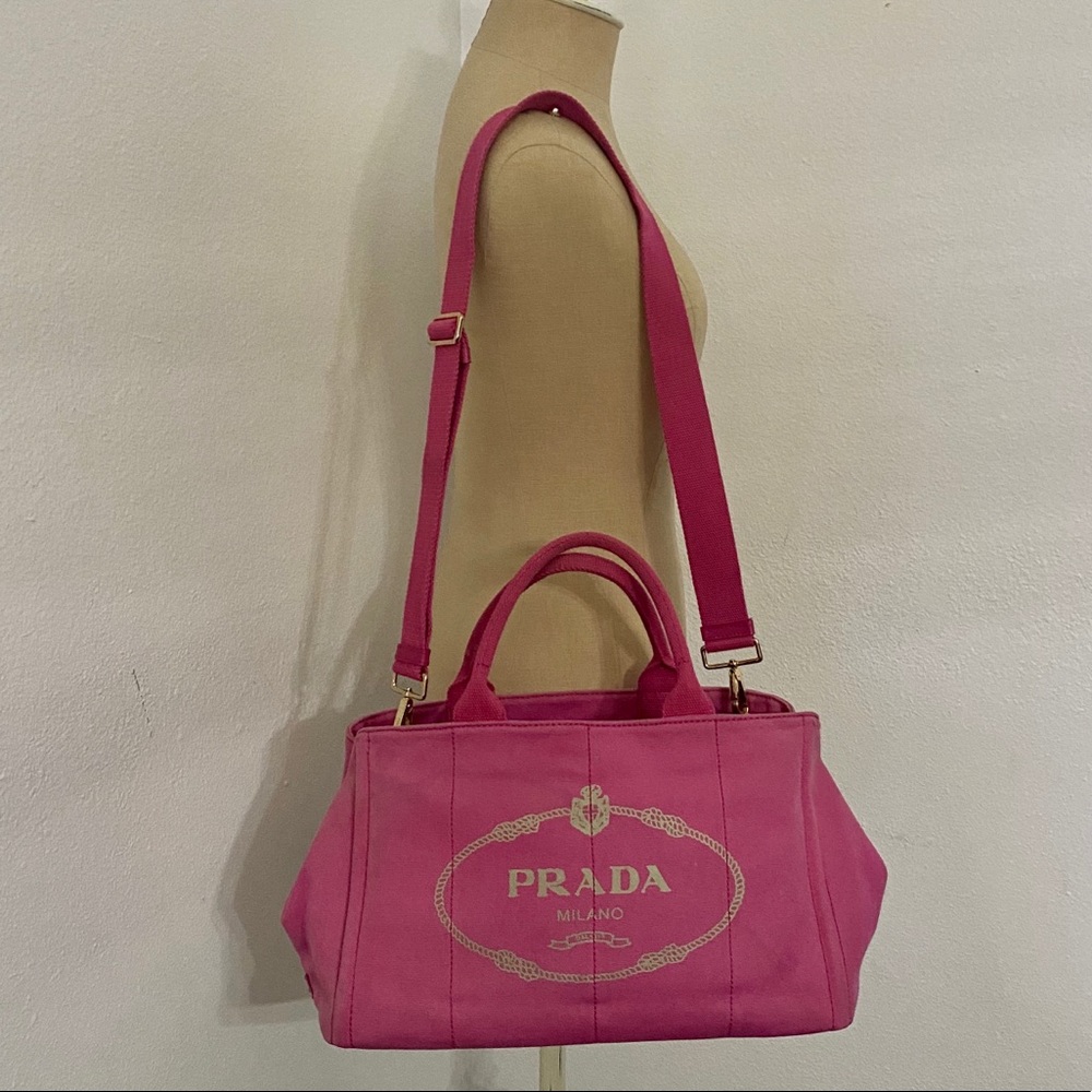 Authentic Prada pink canvas signature purse